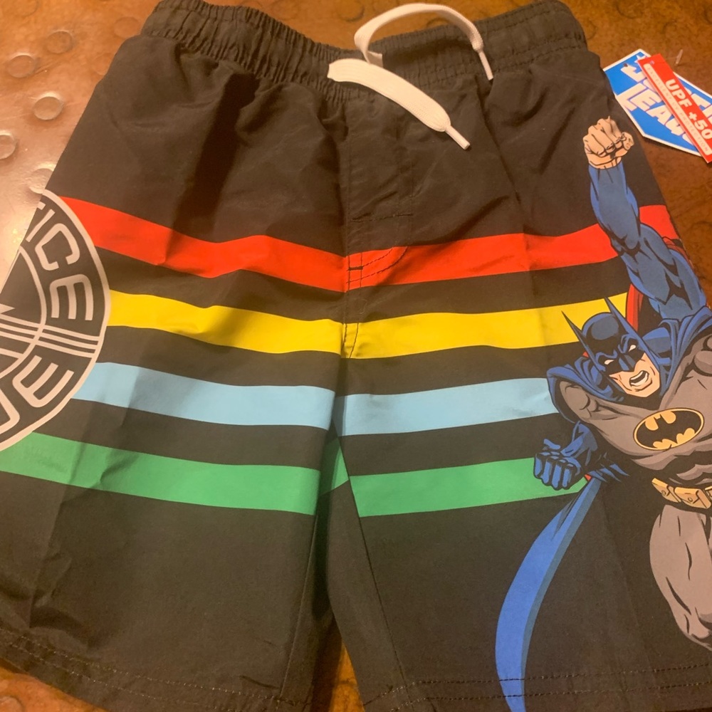 Boys Justice League Batman Swim Trunks 4 5/6 New
